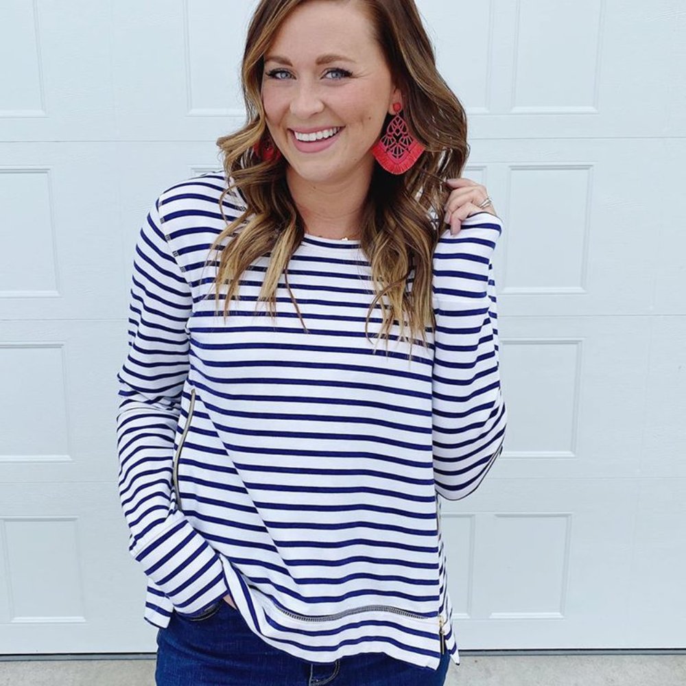 Stella & Dot Side Crush It Striped Zipper Pullover Top 2XL